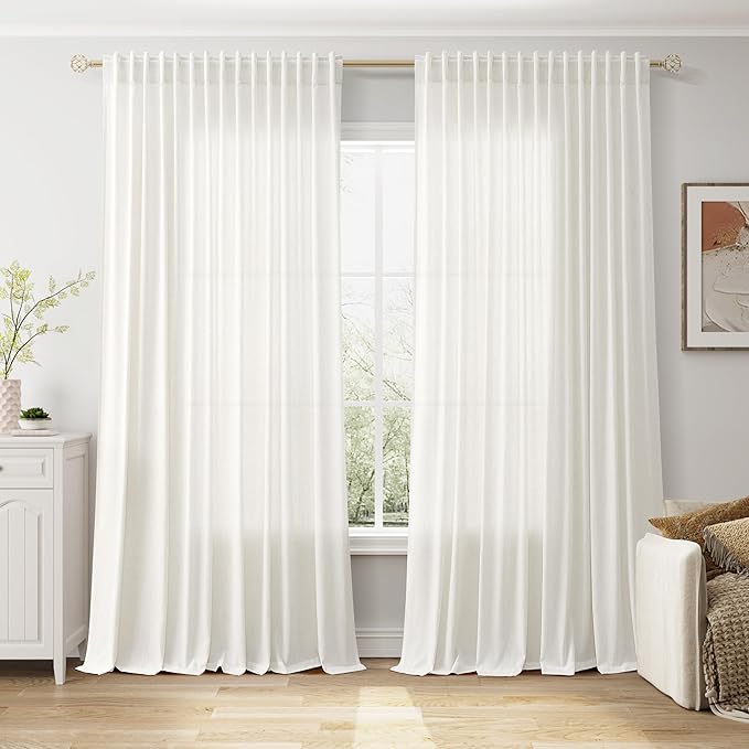 Extra Wide Beige White Curtains 96 Inches Long by Nanspring