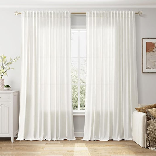 Extra Wide Beige White Curtains 96 Inches Long by Nanspring