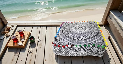 CRAFT KALA Black Elephant Flower Large Hippie Mandala Meditation Floor Ottoman - Image 2