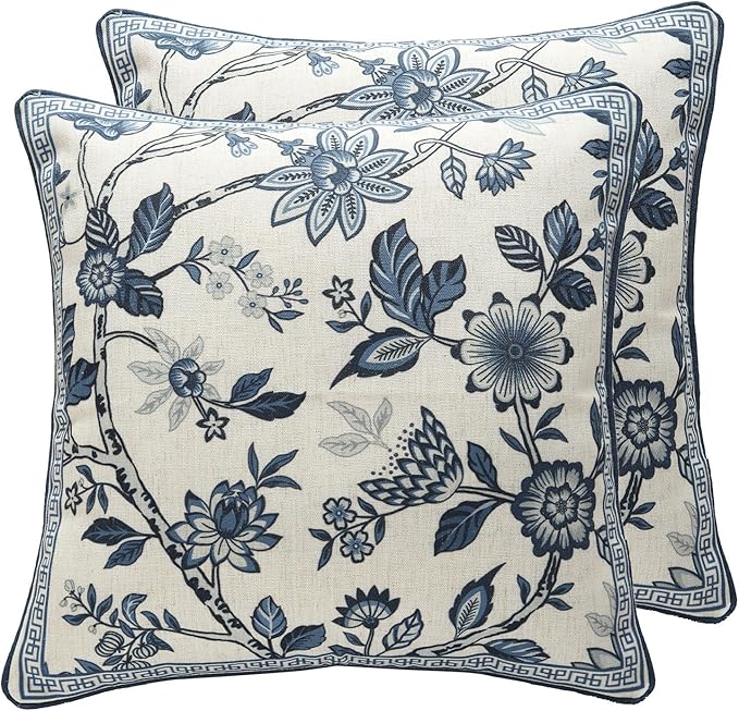 Chinoiserie Throw Pillow Covers Set of 2, Classic Chinoiserie Blue and White by bilingaier