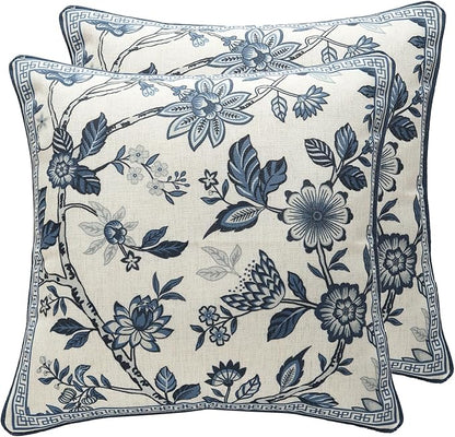 Chinoiserie Throw Pillow Covers Set of 2, Classic Chinoiserie Blue and White by bilingaier
