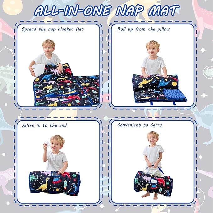 Toddler Nap Mat with Pillow and Blanket, Extra Large Rolled Napping Mats - Image 6