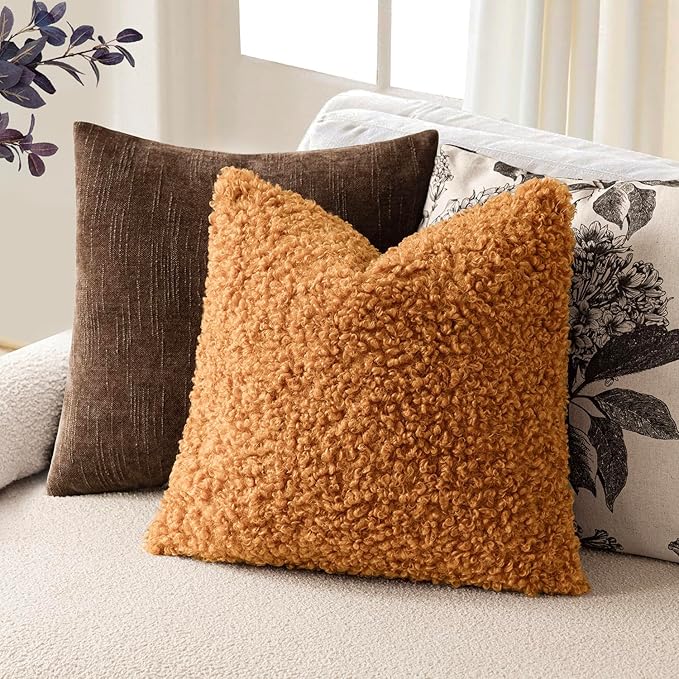 Foindtower 2 Pieces 24x24 Inch Orange, Faux Fur Throw Pillow Cover Accent - Image 5