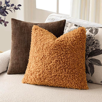 Foindtower 2 Pieces 24x24 Inch Orange, Faux Fur Throw Pillow Cover Accent - Image 5