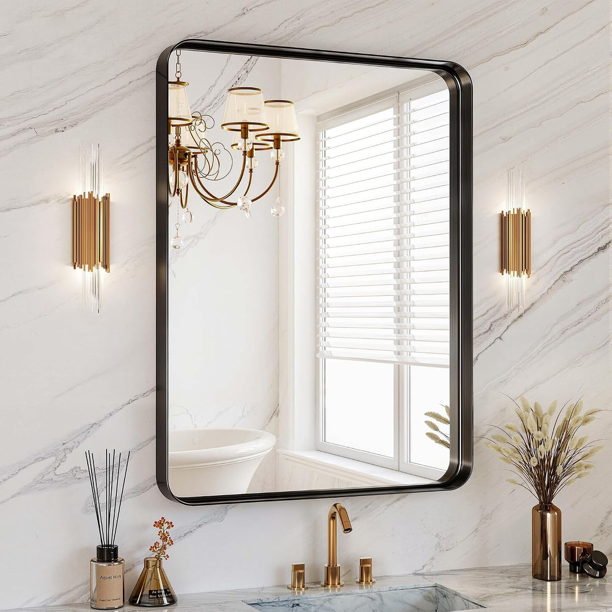 30x36 inch black metal framed bathroom mirror for, main product view