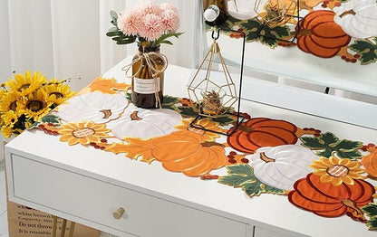 Thanksgiving Table Runner Embroidery Cutout Pumpkin Fall Table Runners Kitchen - Image 5