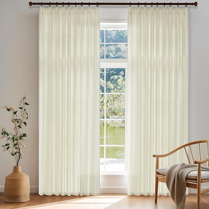 HUTO Extra Wide Pinch Pleated Semi Transparent Curtain, Flax Linen Privacy by HUTOHOME