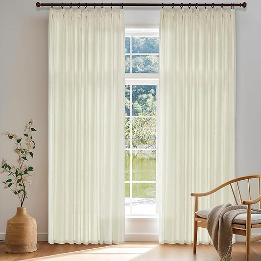 HUTO Extra Wide Pinch Pleated Semi Transparent Curtain, Flax Linen Privacy by HUTOHOME