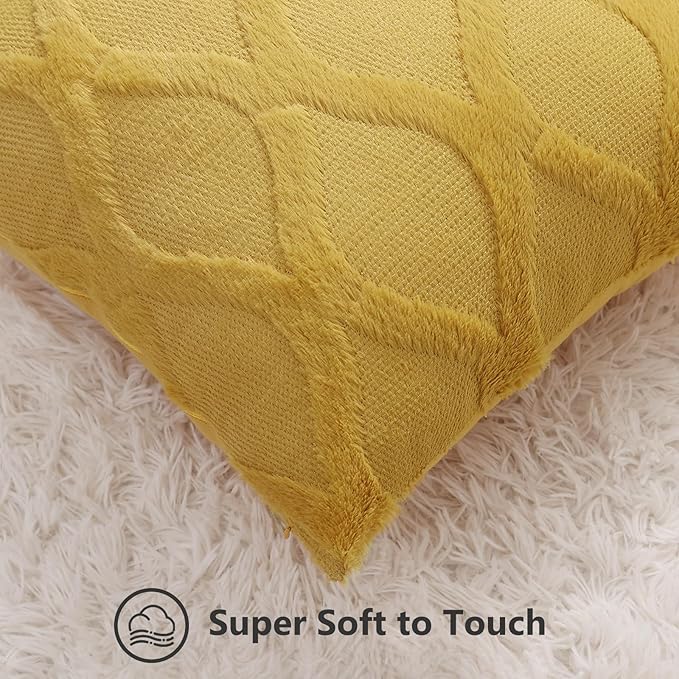 decorUhome Throw Pillow Covers 18x18 Inch Set of 2, Soft Plush Faux Fur Wool - Image 2