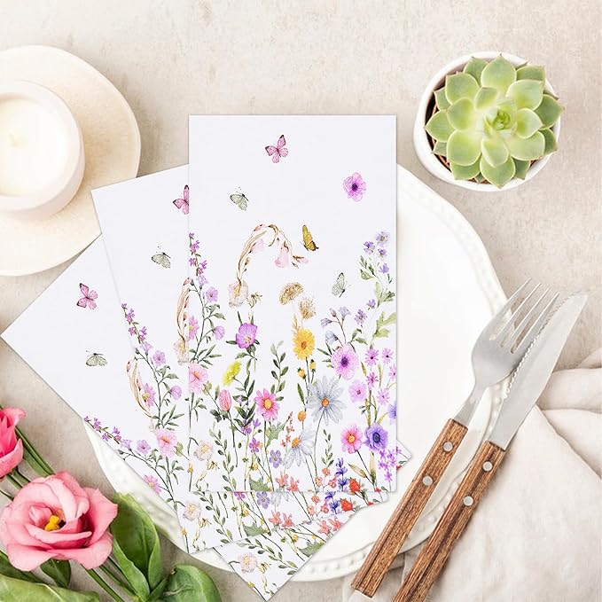 100 Pack Wildflower Butterfly Paper Napkins – 13 x 16 Inches Unfolded, 3-Ply - Image 4