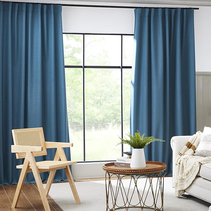 KEQIAOSUOCAI Flax Linen Textured Blackout Curtains 72 Inch Wide x 96 Inch Long - Image 2