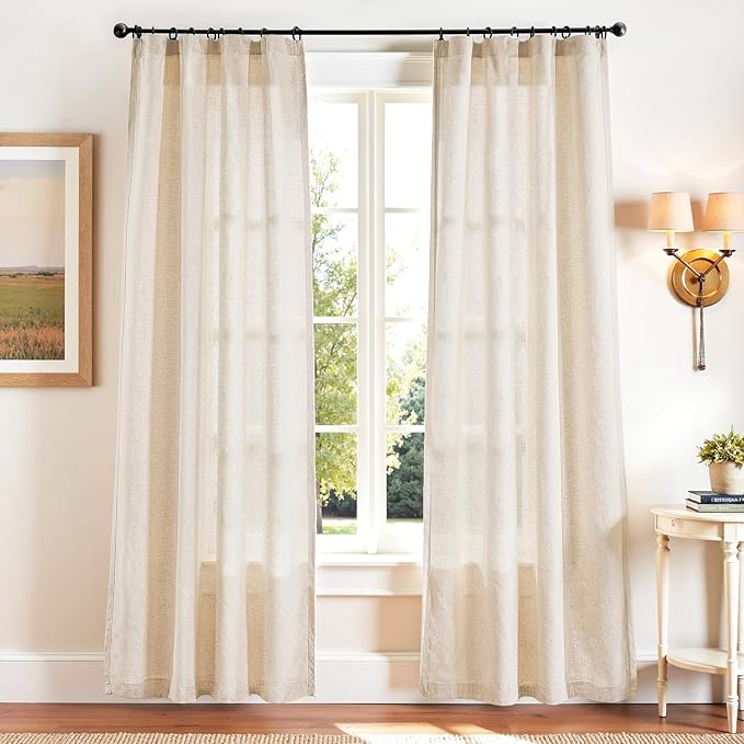 jinchan Beige Linen Blend Curtains 90 Inches Length 2 Panels by JINCHAN