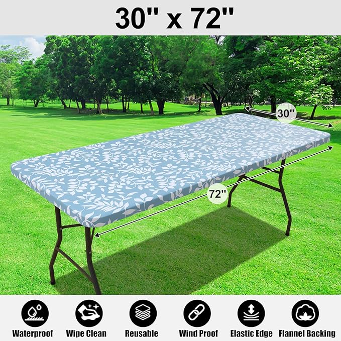 Smiry Rectangle Picnic Tablecloth, Waterproof Elastic Fitted Table Covers - Image 7