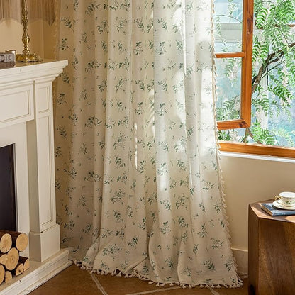 ENJOYBRIDAL White Floral 63 Inch Curtains 2 Panel Set Bedroom Tassel Drapes - Image 7