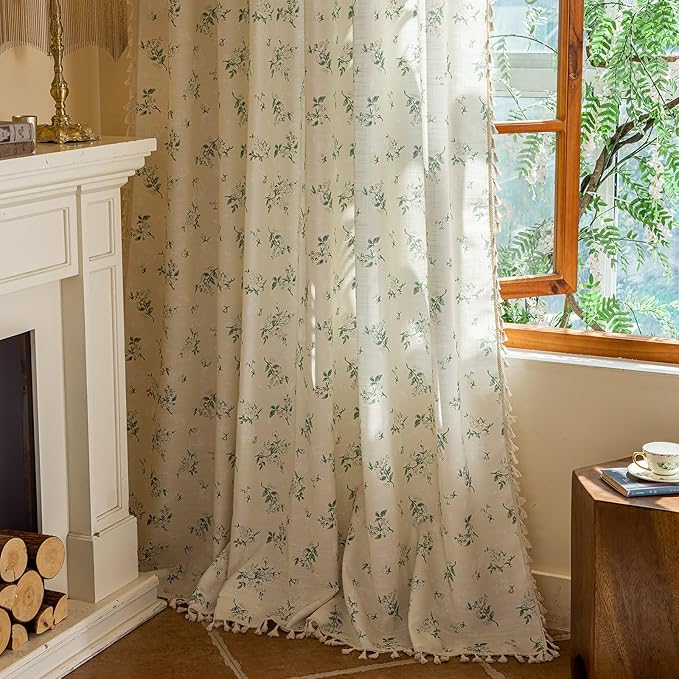 ENJOYBRIDAL White Floral 84 Inch Curtains 2 Panel Set Bedroom Tassel Drapes - Image 7