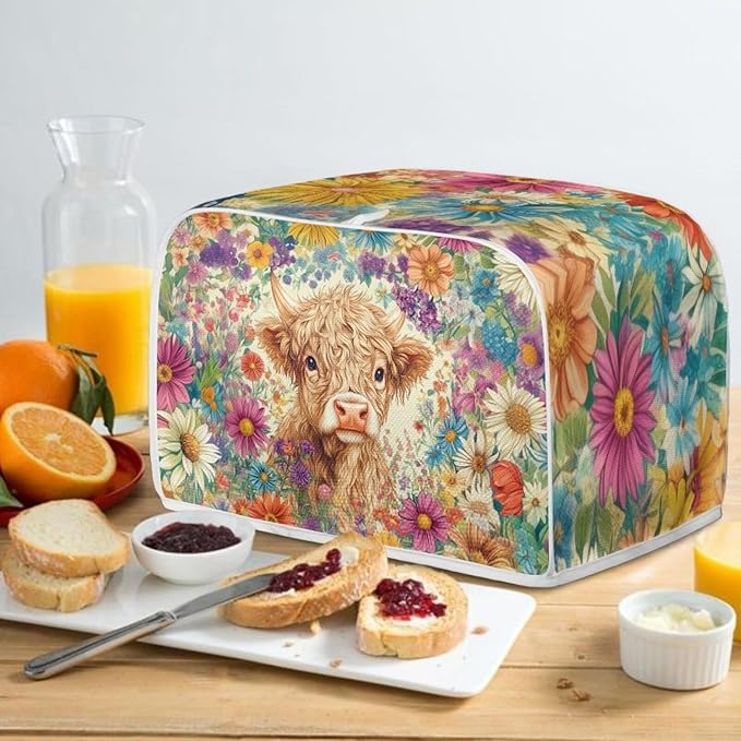 ZFRXIGN Flower Highland Cow Toaster Covers 4 Slice Toaster Dust Cover Hippie - Image 4