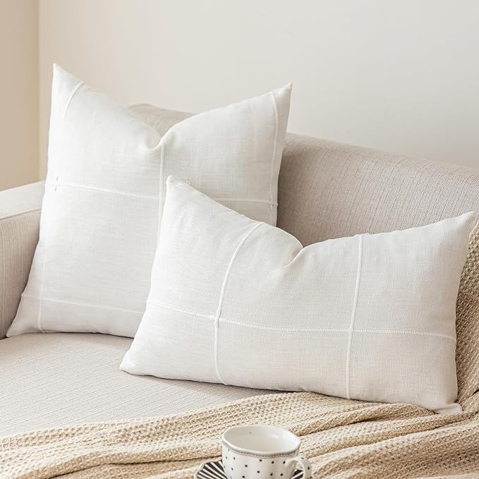 vctops Rustic Lattice Cotton Linen Decorative Throw Pillow Cover Embroidery - Image 2