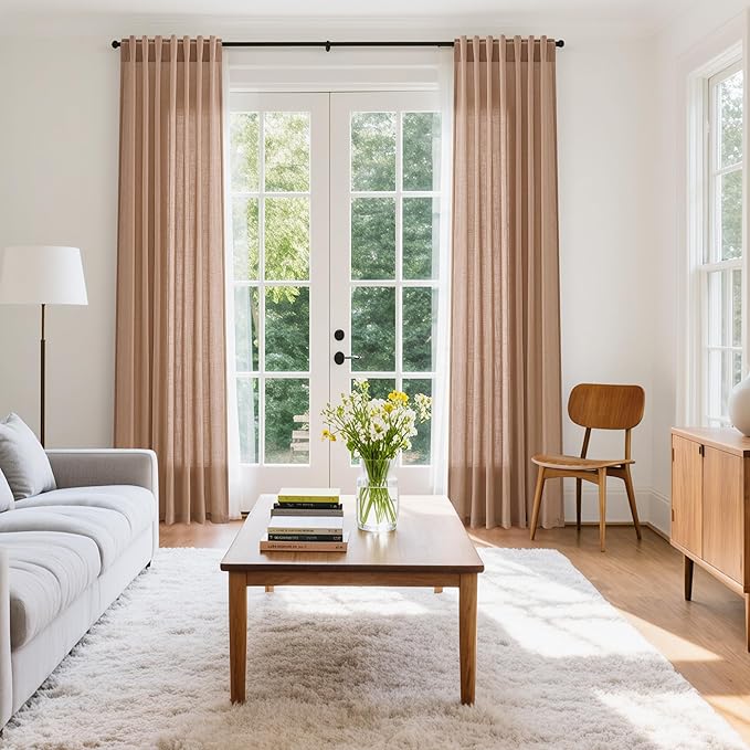 Extra Long Peach Linen Curtains 120 Inch - Image 7