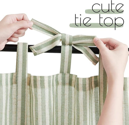 jinchan Tie Top Linen Kitchen Curtains 36 Inches Striped Tier Curtains - Image 2