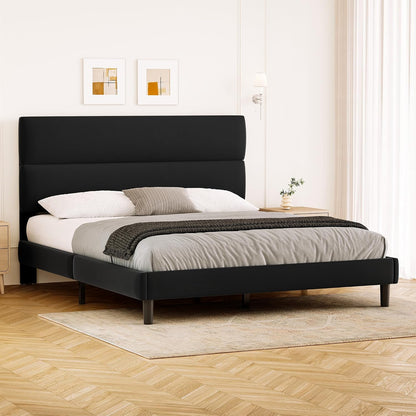 grusign queen size platform bed frame with velvet, main product view