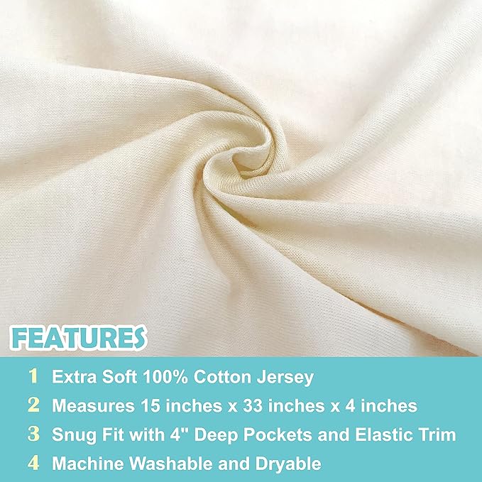 American Baby Company 15" x 33" Fitted Bassinet Sheet, 100% Natural Cotton - Image 3