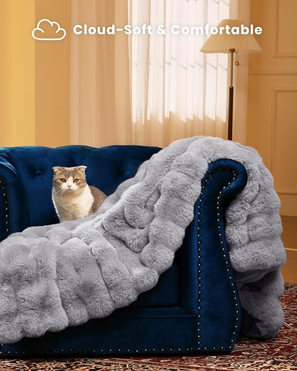 Ultra Soft Cozy Faux Fur Throw Blanket, Fuzzy Plush Thick Bubble Blanket - Image 2