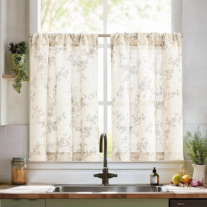 jinchan Floral Kitchen Curtains 36 Inch Linen Tier Curtains Farmhouse Cafe Half by JINCHAN