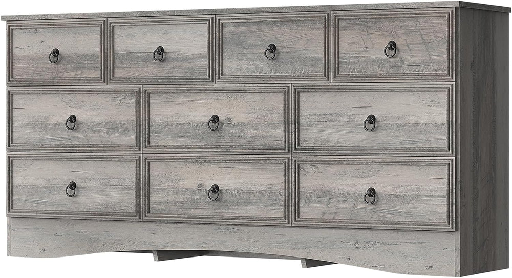 VVFLU 63”W Dressers for Bedroom, Grey Dresser with 10 Deep Drawer, Long Dress...