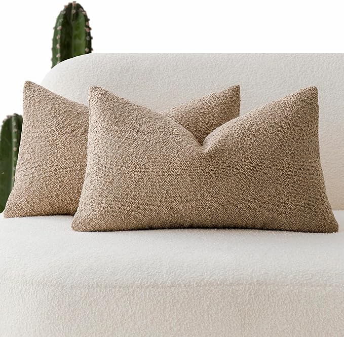 Foindtower Pack of 2 Textured Boucle Throw Pillow Covers Accent Solid Lumbar by Foindtower