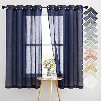 NICETOWN Natural Open Linen Weave Flax Textured Sheer Window Curtains, 63 by NICETOWN