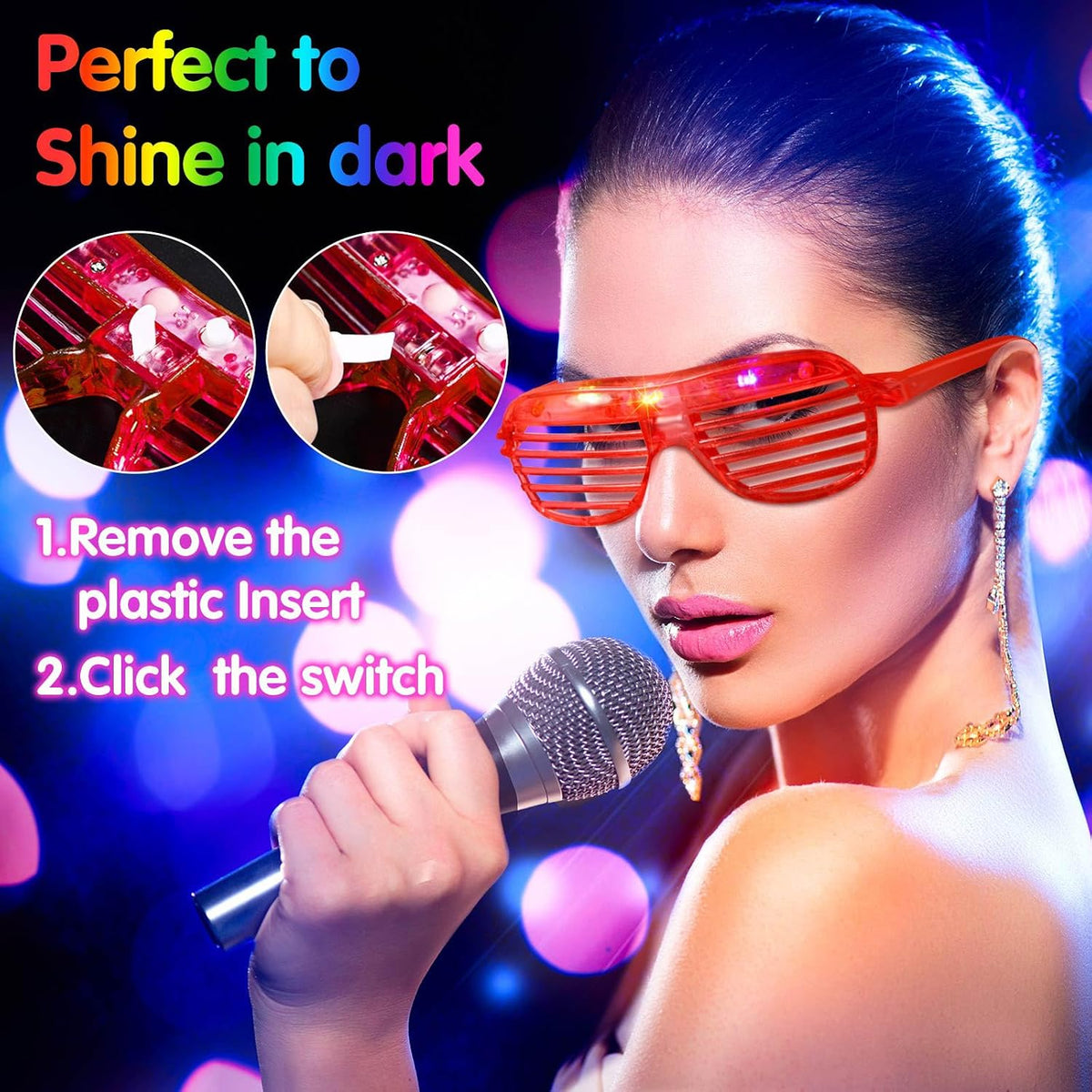 Honoson 102 Pcs LED Light Up Glasses, Glow Shutter Glasses, Glow in the Dark Party Supplies for Adult Neon Flashing Bulk Party Favor for Halloween Birthday Wedding Carnival Rave Xmas Concert (6 Color)