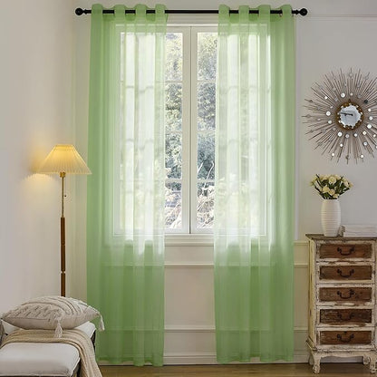 Foil Stripe Sage Green Sheer Curtains 84 inches Length 2 Panels by MISSTIAM