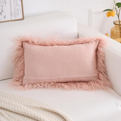 Genuine Mongolian Lamb Fur Pillow Cover – 12"x20" Rectangular Cushion Case – - Image 4