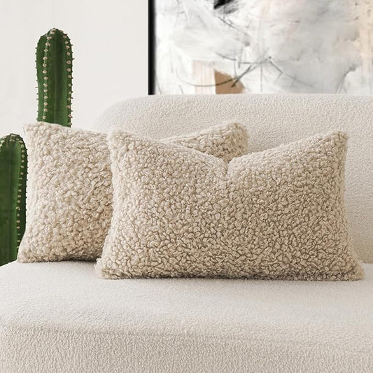 Foindtower Set of 2 Curly Teddy Wool Pillow Covers Decorative Boucle Textured by Foindtower
