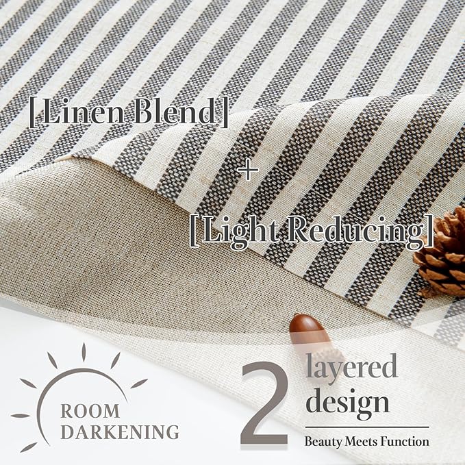 jinchan Double Layer Striped Linen Kitchen Tier Curtain Rustic Cafe - Image 7