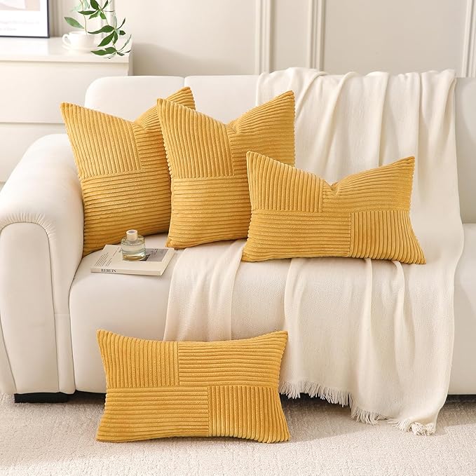 Yellow Lumbar Throw Pillow Covers 12x24 inch, Farmhouse Home Decor, Boho - Image 2