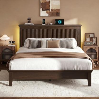 lifezone queen bed frame with headboard, solid wood, main product view