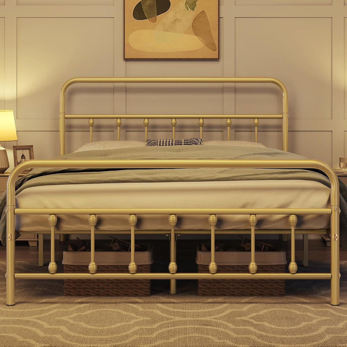 topeakmart full metal bed frame, victorian style headboard, main product view