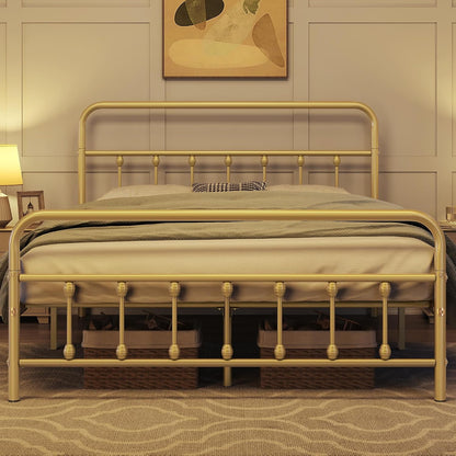 topeakmart full metal bed frame, victorian style headboard, main product view