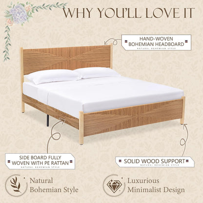 yechen solid wood rattan king bed frame with, package contents