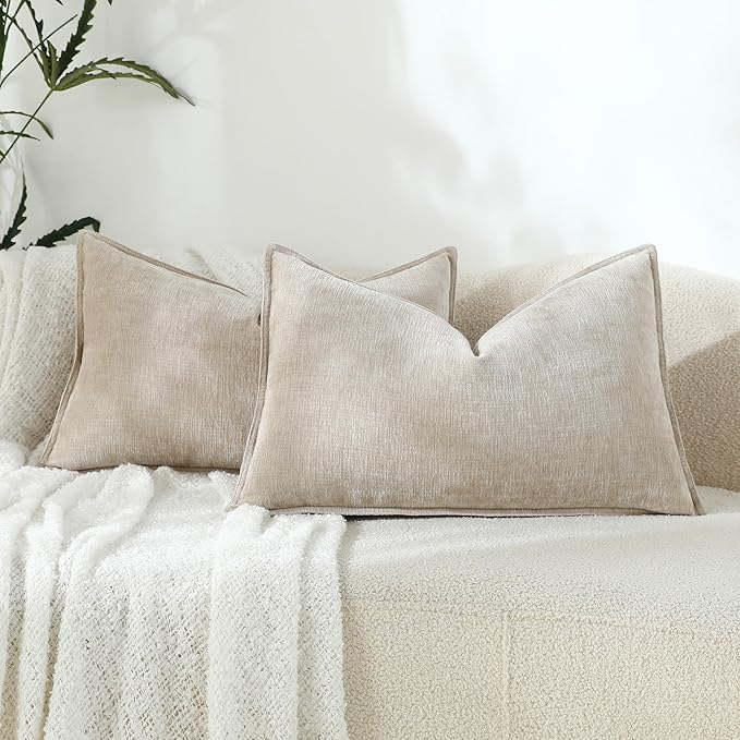 Stellhome Lumbar Chenille Throw Pillow Covers Set of 2 Super Soft Textured by Stellhome