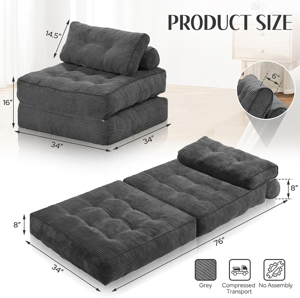 habutway folding sofa bed,convertible sleeper chair bed w/2-pillow shown in use