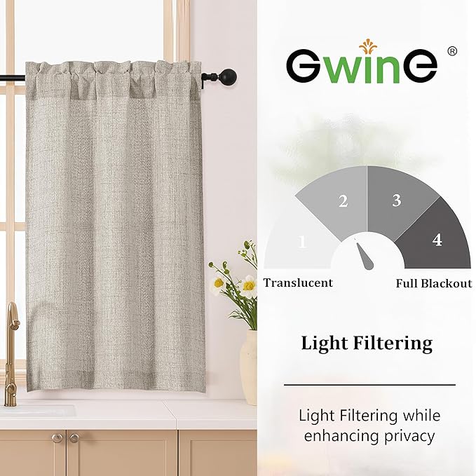Gwine Short Curtains 36 Inch Length 2 Panels, Light Filtering Textured Half - Image 2