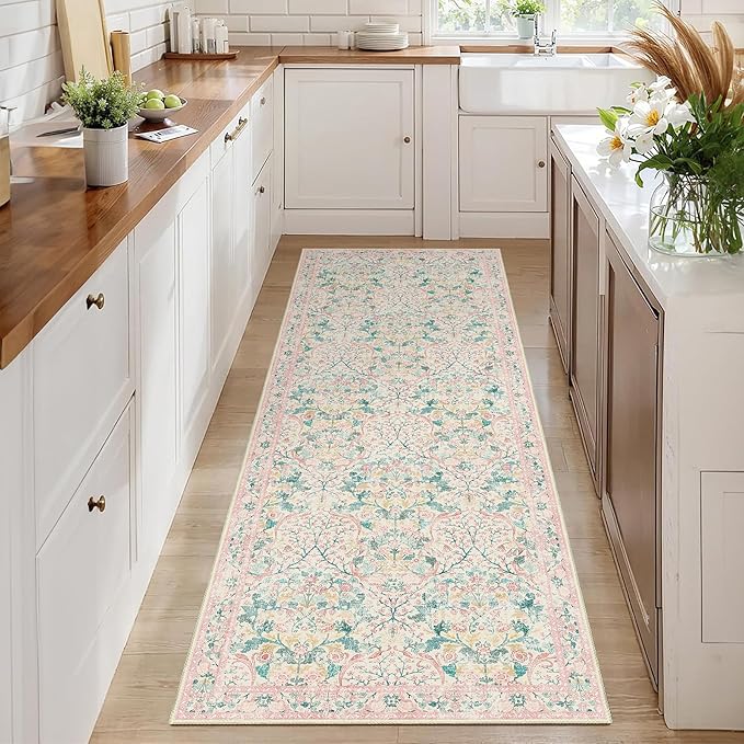 MUJOO Washable Runner Rug Pink, Floral 2x6 Runners - Image 3