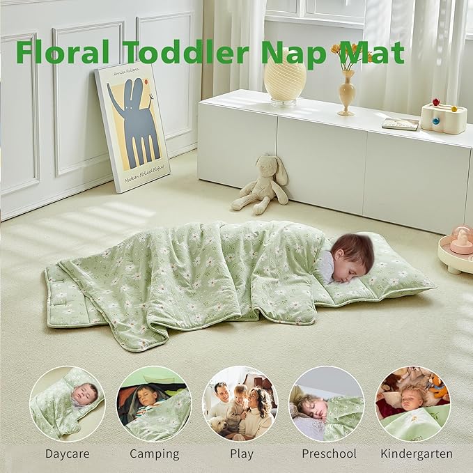 Toddler Nap Mat with Removable Pillow, Ultra Soft Slumber Bags - Image 4