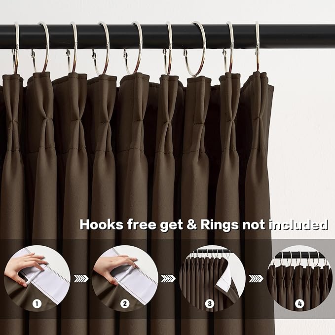 Chocolate Brown Espresso Pinch Pleated Blackout Curtains 102 Inches Long - Image 2