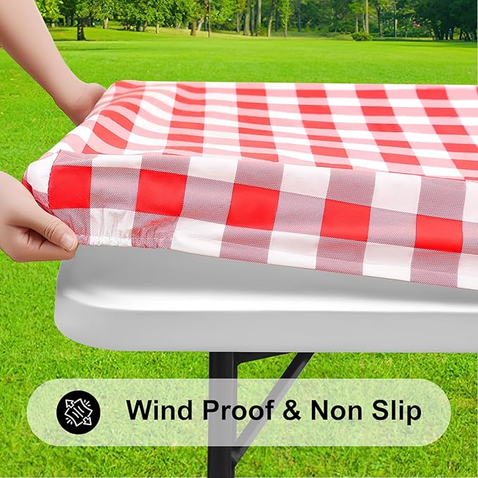 Smiry Rectangle Picnic Table Cloth, Elastic Waterproof Fitted Vinyl Tablecloths - Image 2