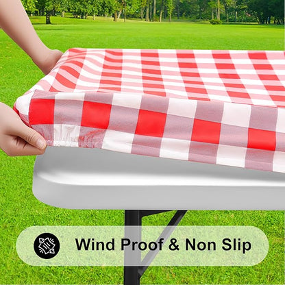 Smiry Rectangle Picnic Table Cloth, Elastic Waterproof Fitted Vinyl Tablecloths - Image 2