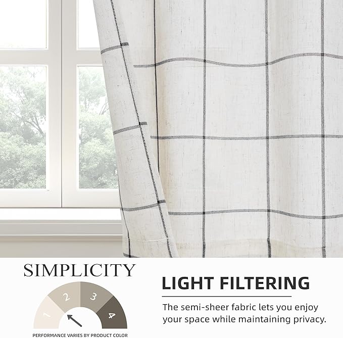 DriftAway Kitchen Curtains Striped Tier Linen Short Curtains Windowpane Plaid - Image 4