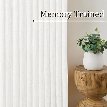White Pinch Pleated Sheer Curtains 96 Inches Long, Textured Window Treatments - Image 4